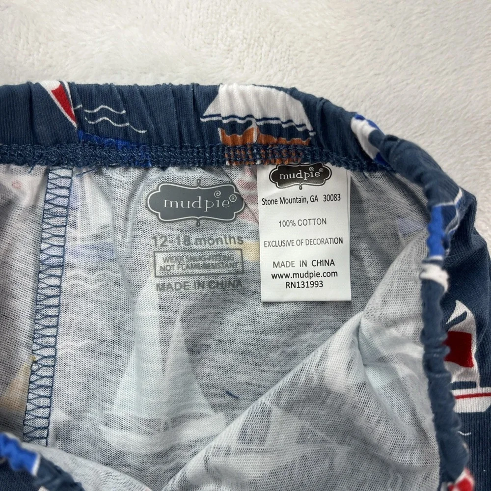 Mudpie Cotton Shorts Baby Boy 12-18m Nautical Sailboats Coastal Summer Beach